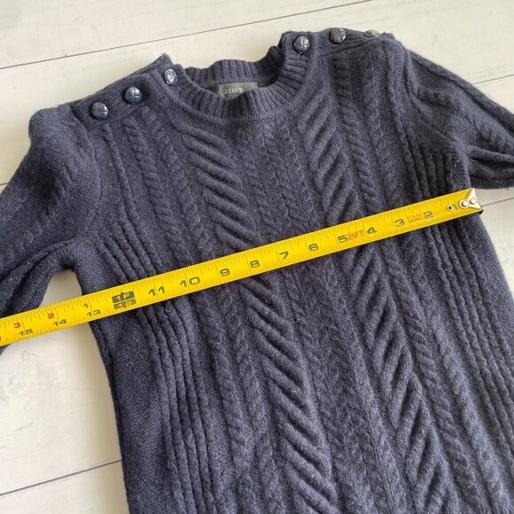J. Crew Girl's 100% Wool Cable Knit Crew Neck Sweater, Navy Blue - Picture 7 of 10
